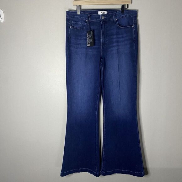 Paige Genevieve NWT high rise flare wide jean sail away dark wash 33 NEW - Picture 2 of 13